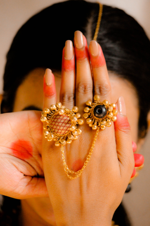 Oxidised Adjustable Ghungroo Double Finger Ring | Fusion Vogue