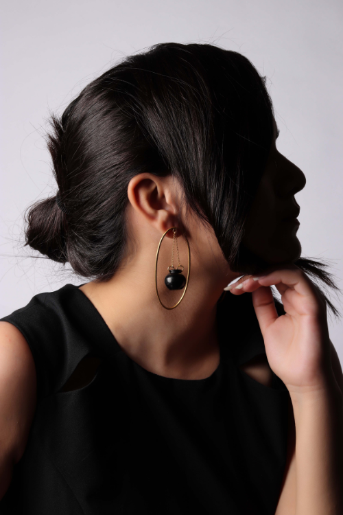 Kabbish'S Handi Hoop And Dangle Earrings, Black Pottery