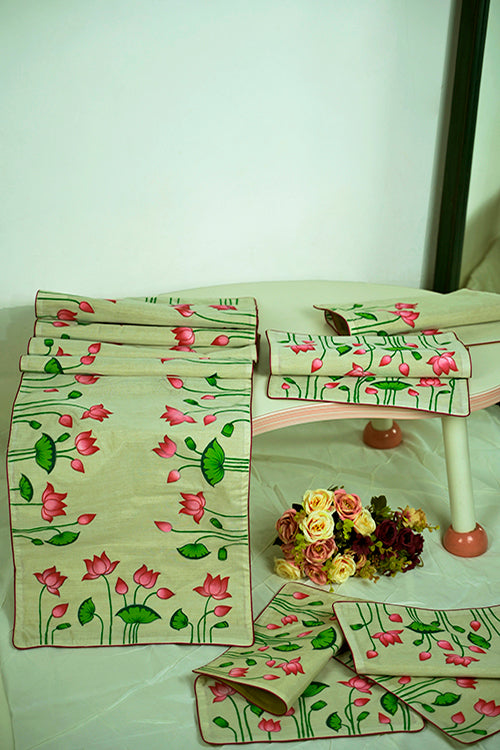 Diorama Designs Handpainted Pichwai Chanderi Silk  Table Runner