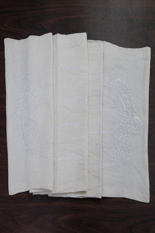 Samuday Crafts White Table Runner With Chikankari Embroidery