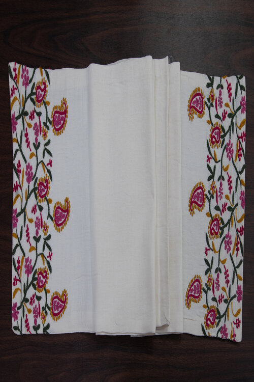 Samuday Crafts Cream Table Runner With Chikankari Embroidery