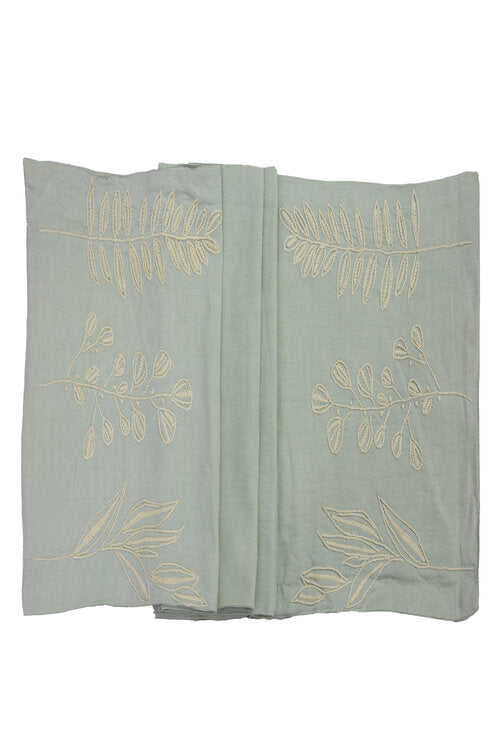 Samuday Crafts Green Table Runner With Chikankari Embroidery