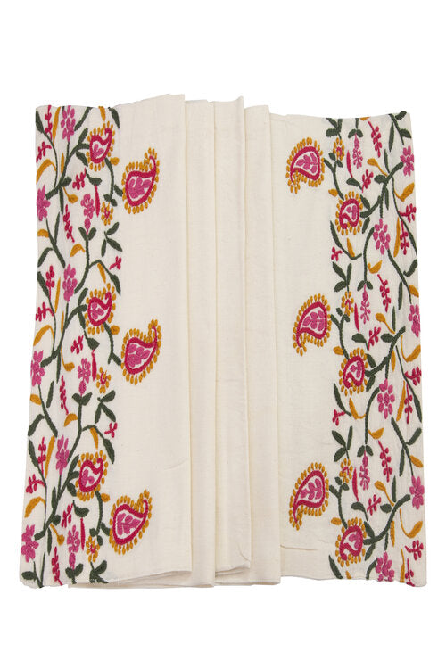 Samuday Crafts Cream Table Runner With Chikankari Embroidery