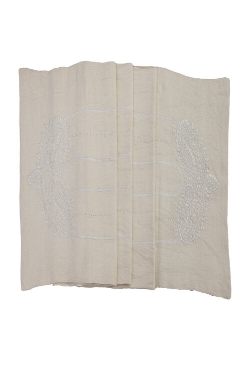 Samuday Crafts White Table Runner With Chikankari Embroidery