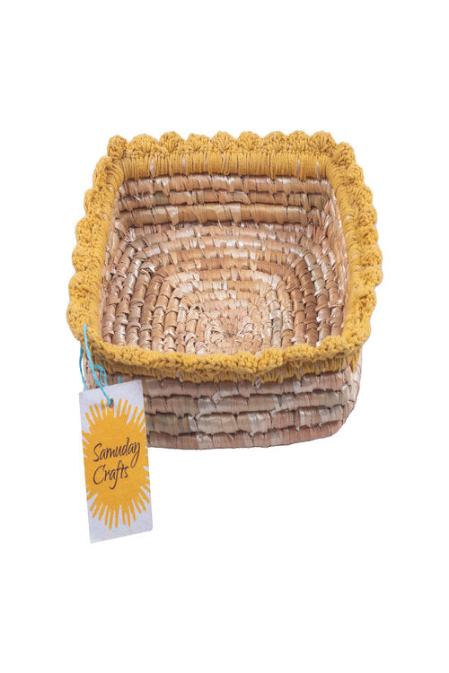 Samuday Craft Wheat Grass Rectangle Fruit Basket With Crochia