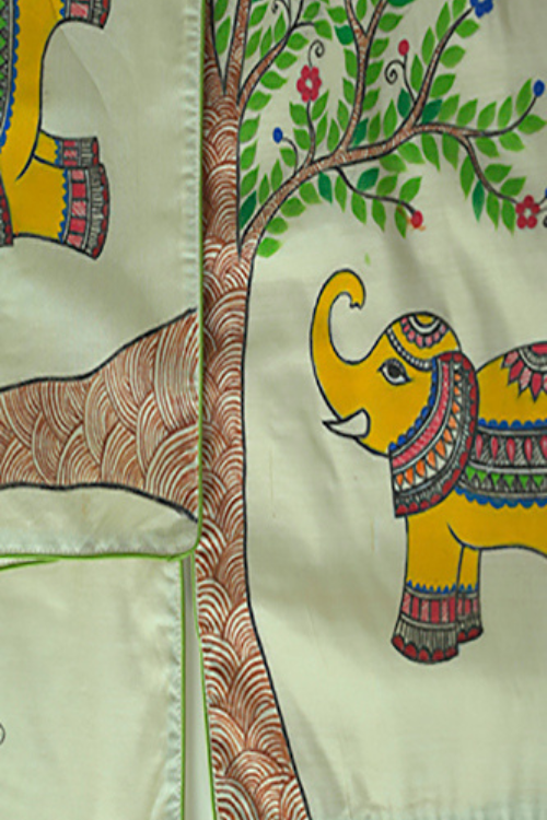 Diorama Designs Chanderi Silk Handpainted Elephant Table Mat