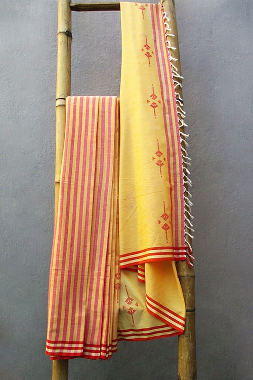 Baidehi Extra Weft Handwoven Yellow Cotton Saree Online