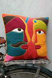 Bun.Kar Bihar 'Nar-Nari' Sujini & Applique Embroidery Cotton Cushion Cover