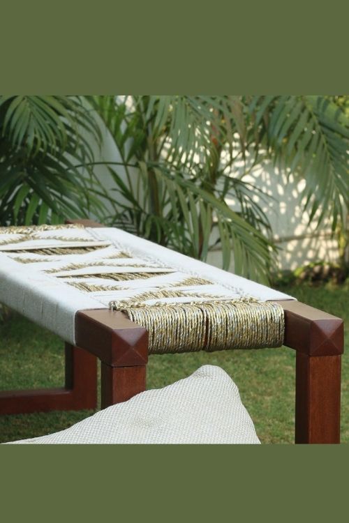 Sirohi Muse Cotton & Gold Plastic Wooden Bench