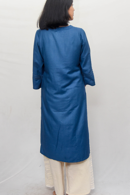  Sadhna Aabh Teal Cotton Silk Kurta For Women Online