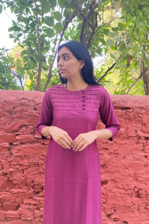  Sadhna Mumal Purple Short Cotton Silk Kurta For Women Online