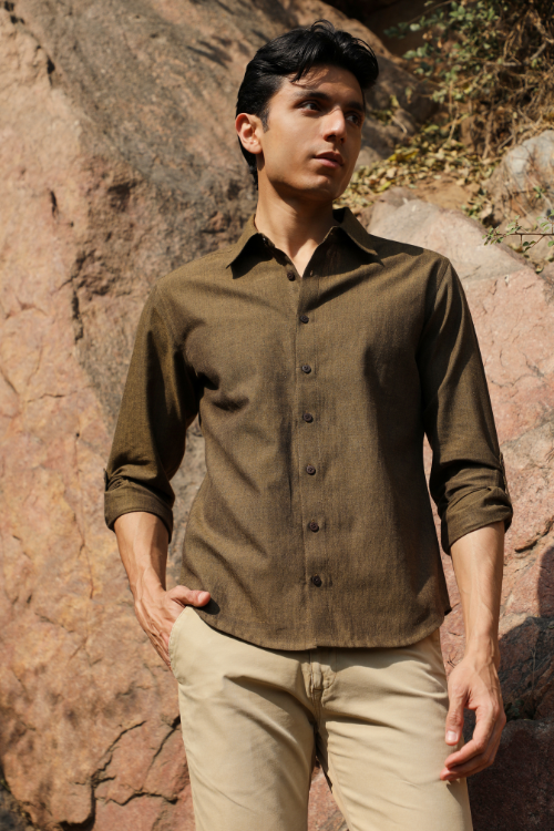 Ronin Handwoven Dark Olive Long Sleeve Shirt