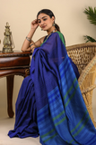 Soft & Graceful. Pure Handwoven Cotton Saree (With Blouse Piece) - Royal Blue