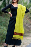 Fine, Soft Himachal Wool Muffler With Woven Border - Lime Green