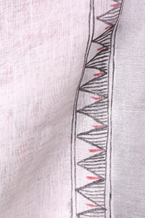 Diorama Designs Madhubani White Hand-Painted Linen Saree