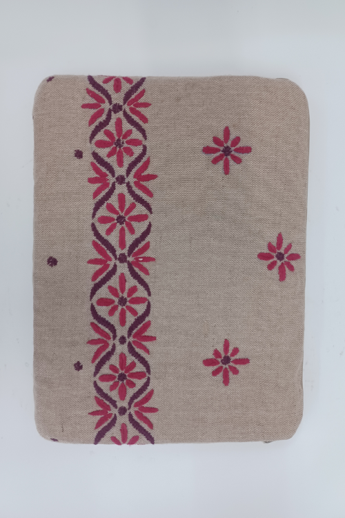 Samuday Craft Jute Chikankari Hand Embroidery Laptop Sleeve- Red And Maroon