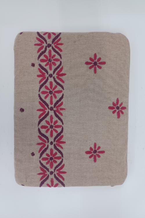 Jute Chikankari Hand Embroidery Laptop Sleeve- Red And Maroon