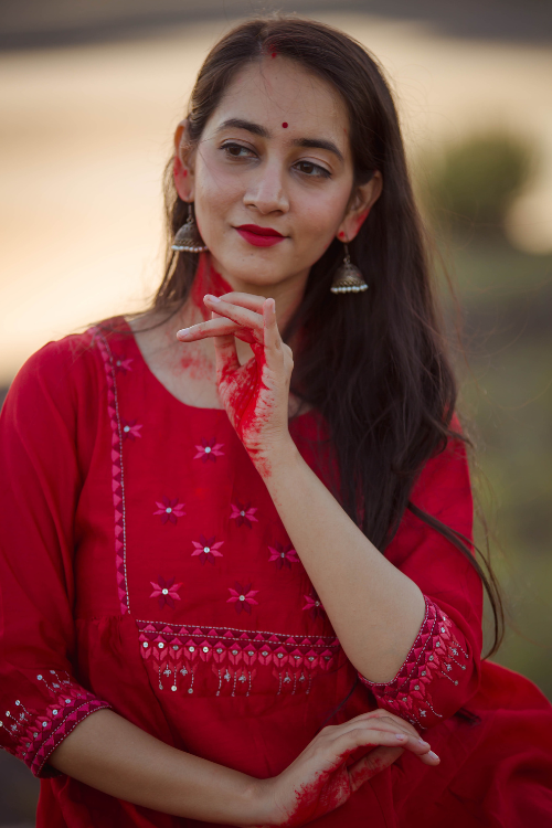 Urmul Reeti Red Hand Embroidered Kurta Pant Set For Women Online