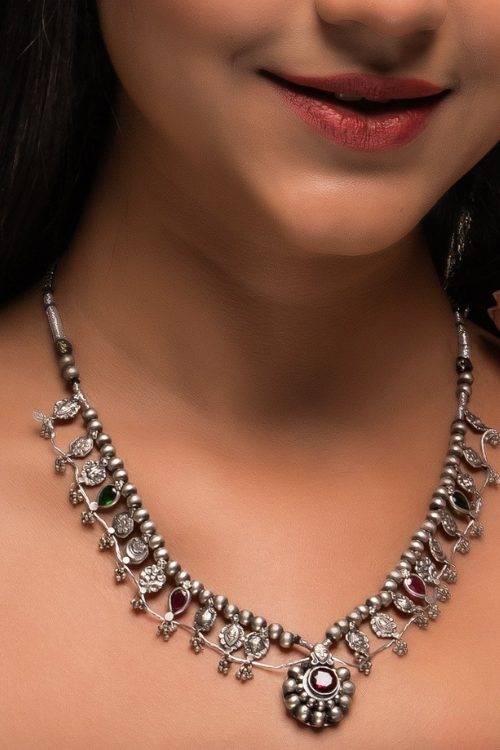 TICH Pure Silver Traditional Maharashtrian Neckpiece - Saaz