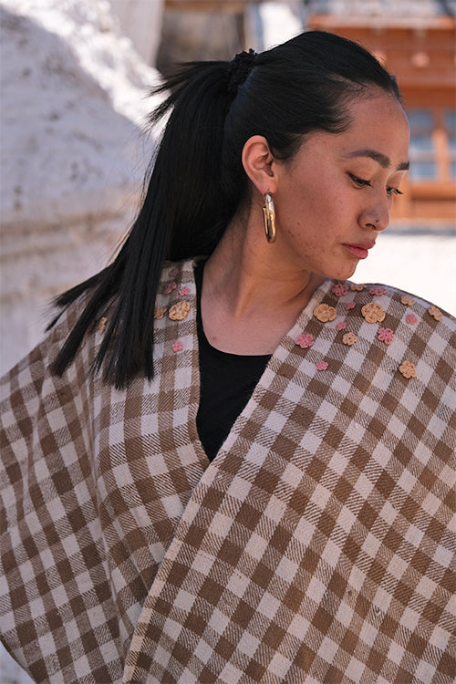 Looms of Ladakh "Shyok" Handwoven Walnutdyed Pashmina Overlay