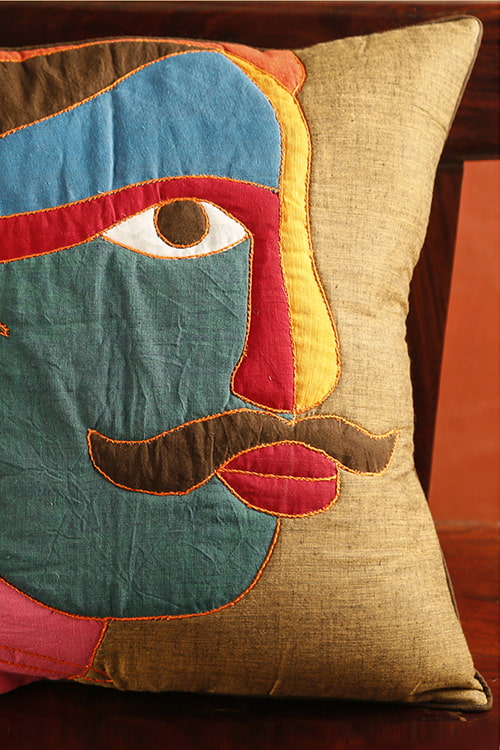 Bun.Kar Bihar 'Nar' Sujini & Applique Embroidery Cotton Cushion Cover