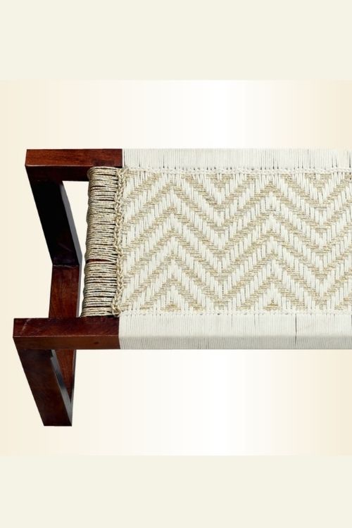 Sirohi Siya Cotton & Gold Plastic Wooden Bench