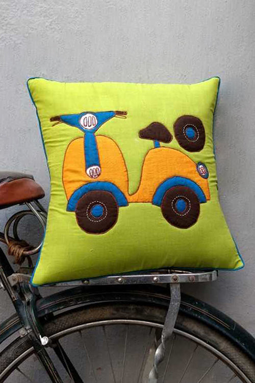 Bun.Kar Bihar 'Scooter' Sujini & Applique Embroidery Cotton Cushion Cover