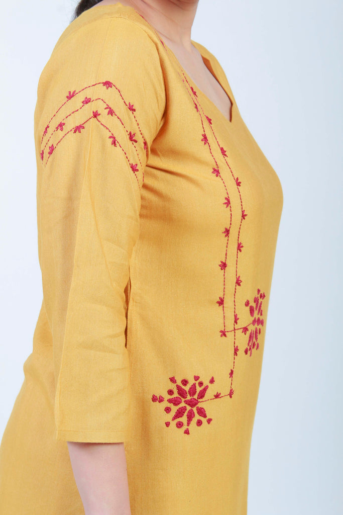 Urmul 'Barkat'  Ochre Hand Embroidered cotton Silk Kurta