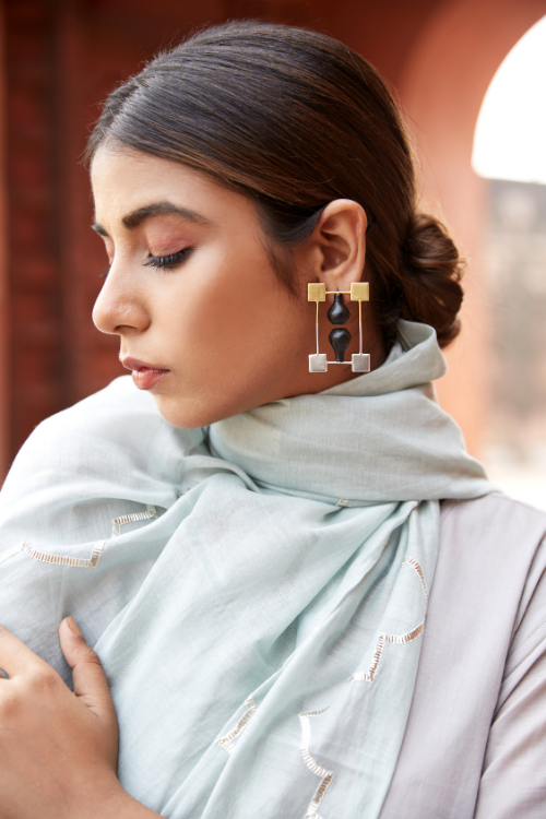 Kabbish'S Mehrab Geometric Patterned Earrings, Black Pottery