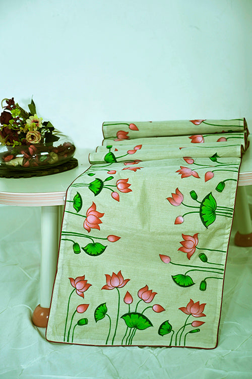 Diorama Designs Handpainted Pichwai Chanderi Silk  Table Runner