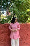 Sadhna 'Dhavlo' Pink Applique And Tanka Work Short Chanderi Silk  Kurta