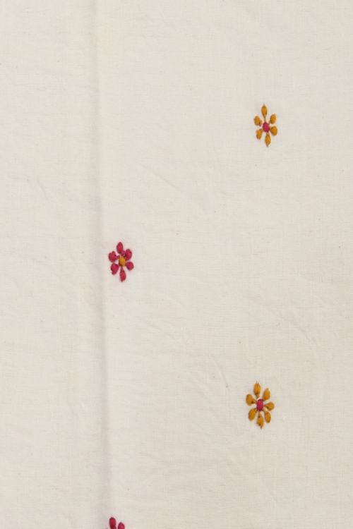 Samuday Craft Table Placemat White With Pink Chikankari Embroidery