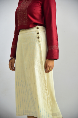 Sadhna ' Aachho' Beige Tanka Work  Cotton Skirt.