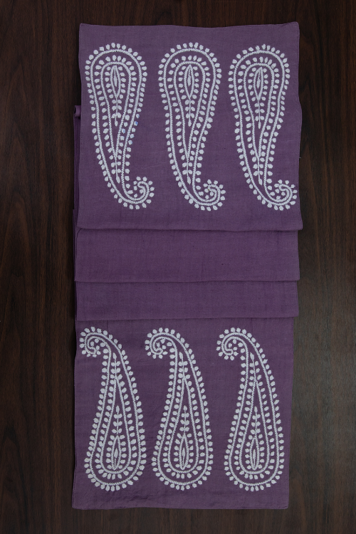 Samuday Crafts Purple Table Runner With Chikankari Embroidery