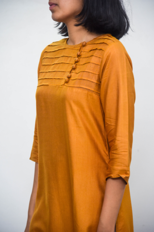  Sadhna Mumal Mustard Short Cotton Silk Kurta For Women Online