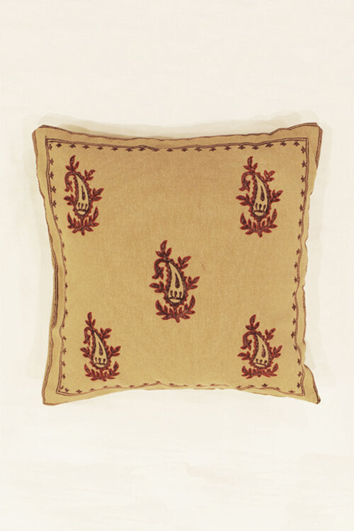 Beige--Handblock-Printing-With-Hand-Embroidery-Cushion-Cover