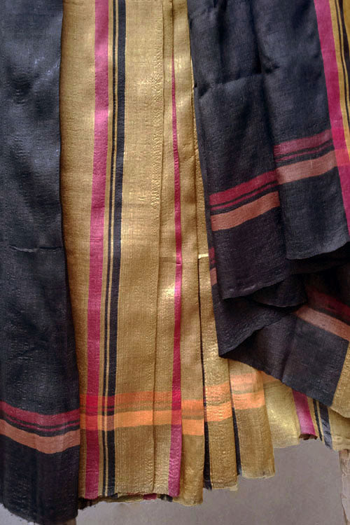 Bun.Kar Bihar 'Indrani' Handwoven Color-Block Silk Saree