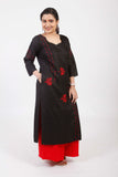 Urmul 'Fatima'  Black Hand Embroidered cotton Silk Kurta