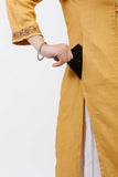 Urmul 'Jaalbari ' Hand Embroidered Mustard Cotton Silk Kurta