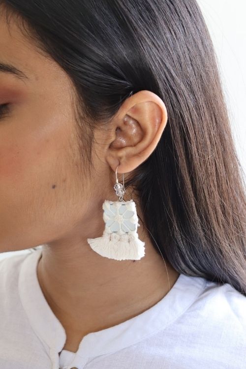 Moral Fibre Cream Square Handmade Mirror Earring Online