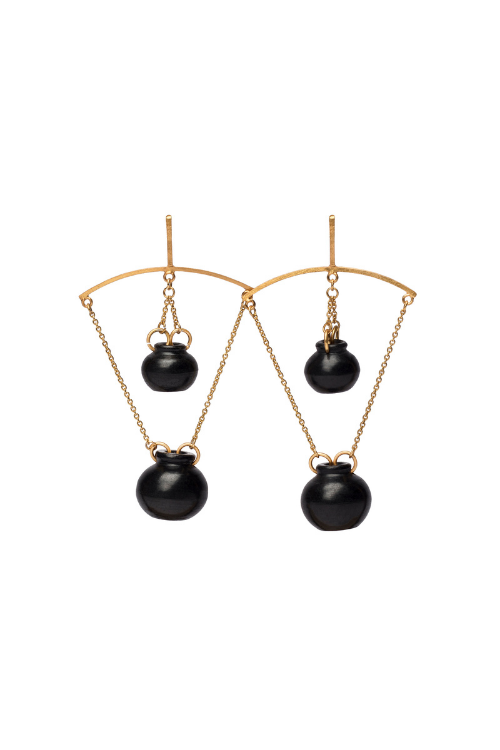 Kabbish'S Handi Dangle Earrings With Black Pottery