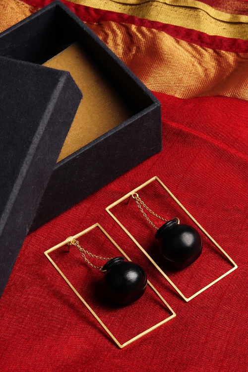 Kabbish'S Handi Square Hoop And Dangle Earrings, Black Pottery