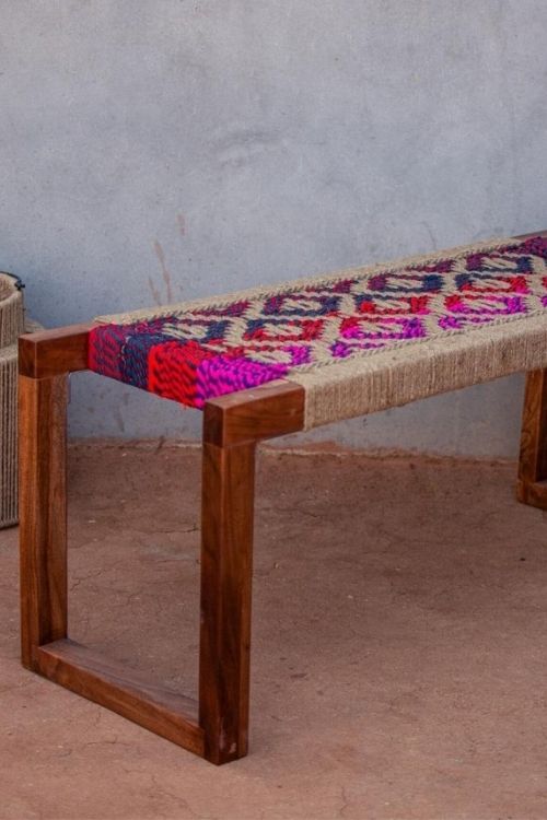Sirohi Bela Jute & Textile Wooden Bench