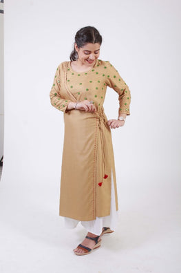 Urmul 'Saavi' Hand Embroidered  Ochre Cotton silk Angrakha