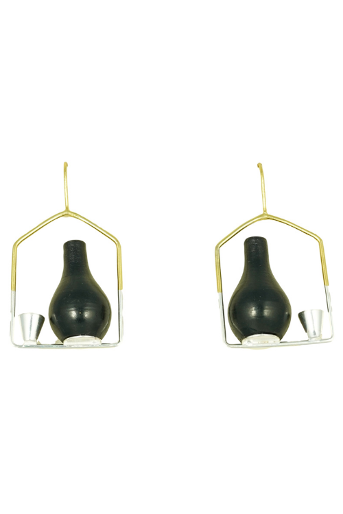 Kabbish'S  Black Pottery Pyau Surahi And Glass Geometric Framed Earrings