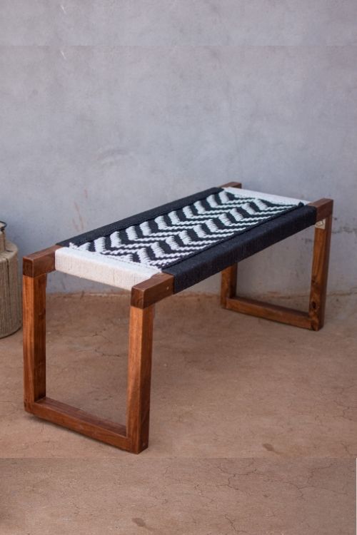 Double Wave Cotton Wooden Bench