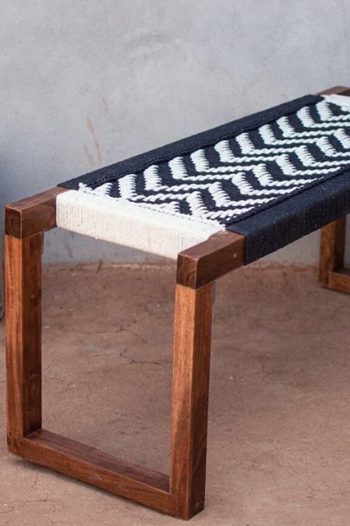 Double Wave Cotton Wooden Bench