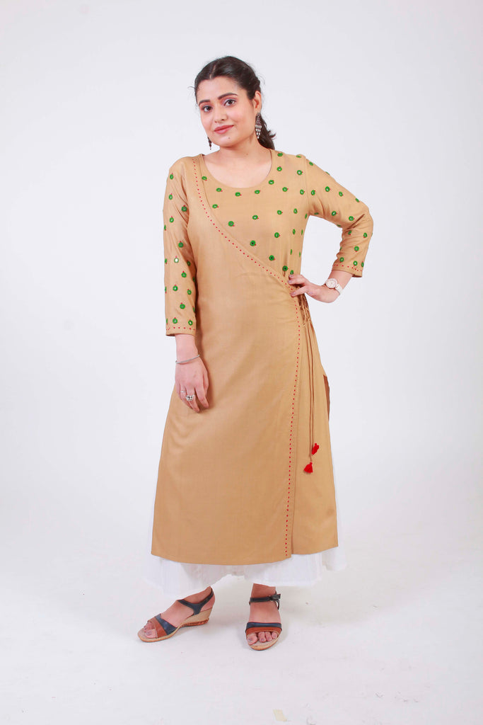 Urmul 'Saavi' Hand Embroidered  Ochre Cotton silk Angrakha
