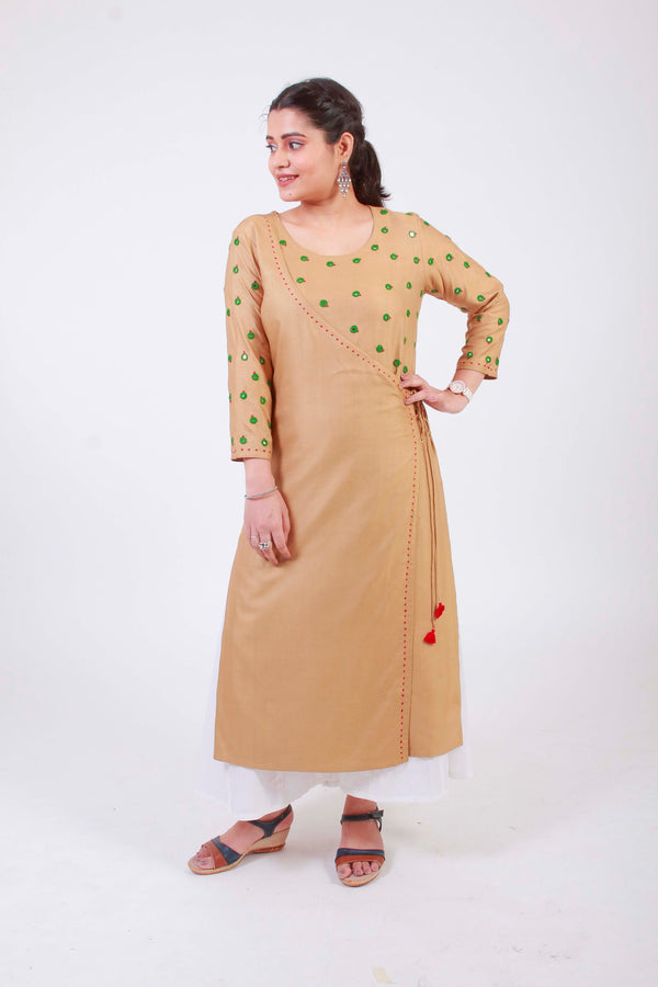 Urmul 'Saavi' Hand Embroidered  Ochre Cotton silk Angrakha