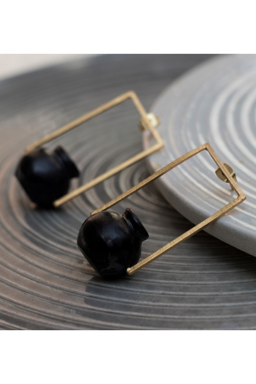 Kabbish'S Kalash Drop Earrings, Black Pottery